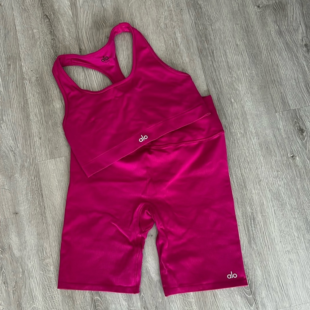 Hot Pink Alo biker shorts set